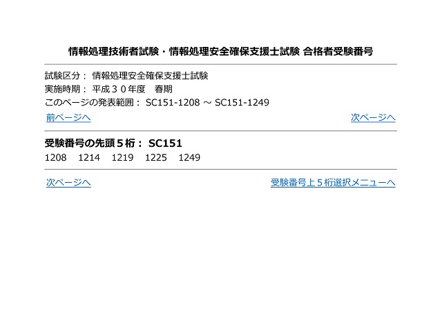 情報処理安全確保支援士合格者受験番号（IPAのサイトより引用）