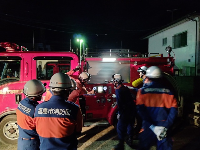福島市消防団第7分団ポンプ運用訓練